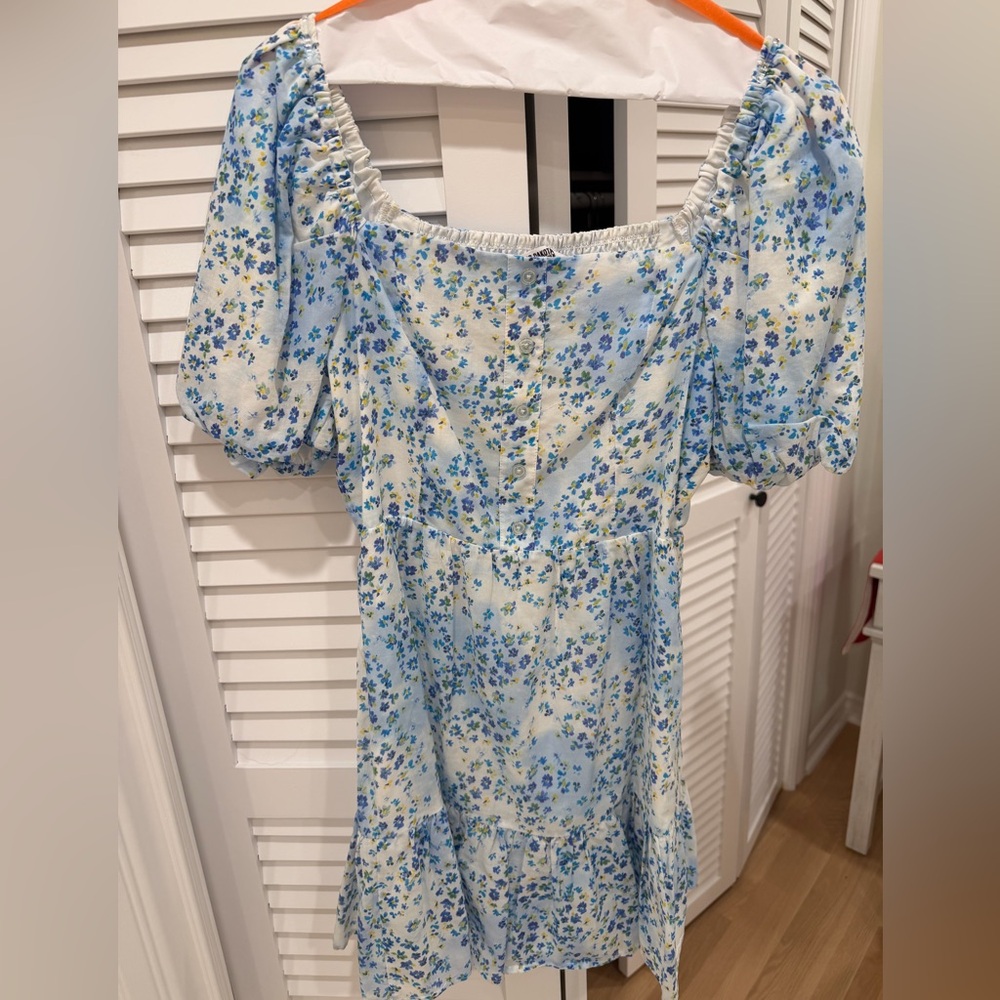 BB Dakota Blue and Cream Floral Midi Dress
